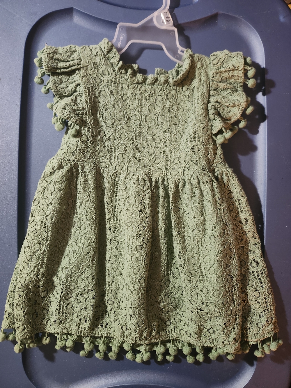Green Lace Pom-Pom Baby Dress